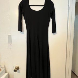 Black Basic Cocktail Flare Dress with Quarter Length Sleeves